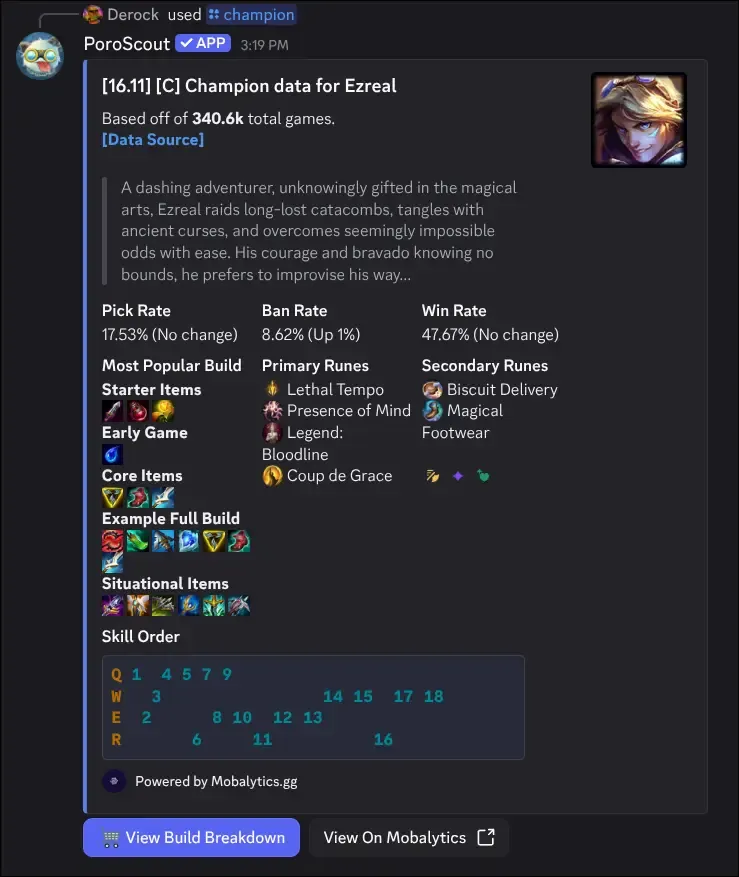 Champion command example