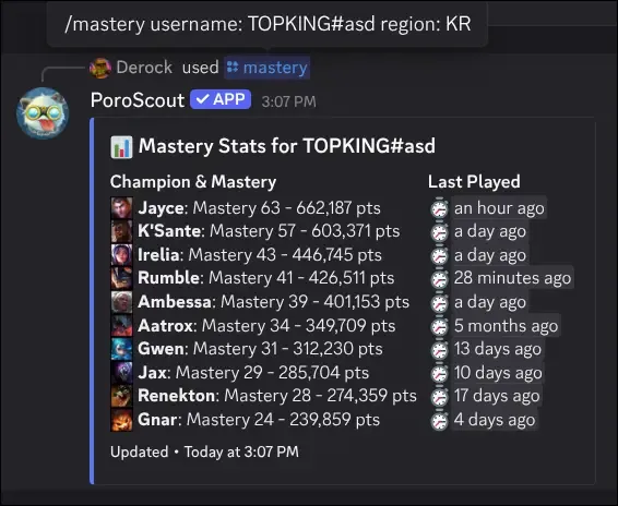 Mastery command example