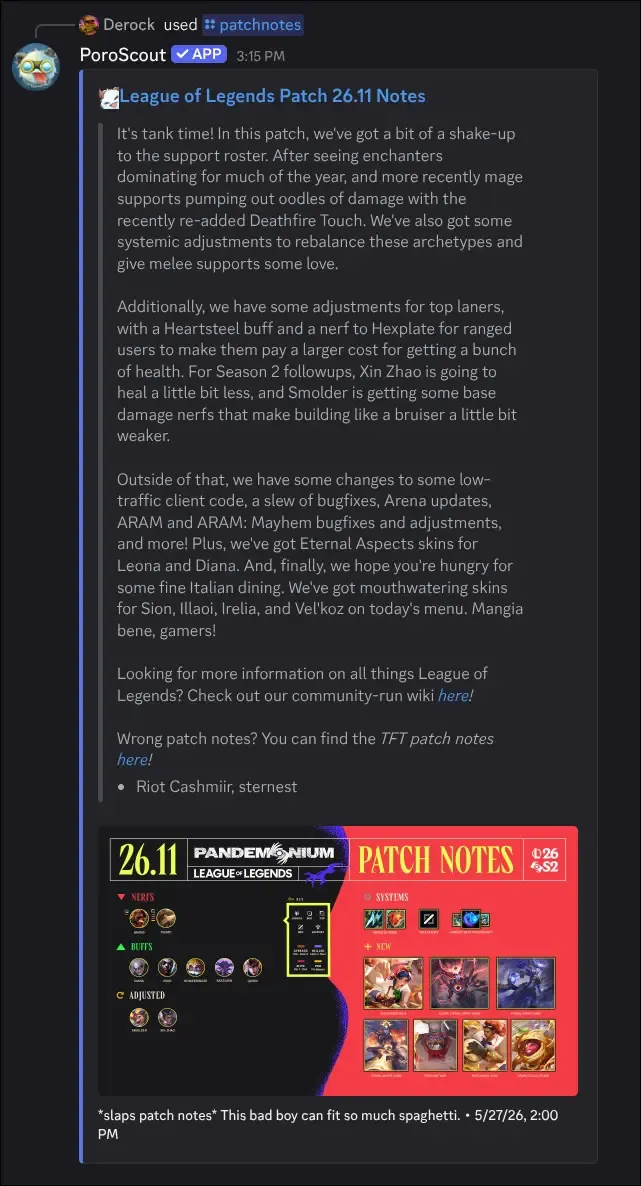 Patchnotes command example