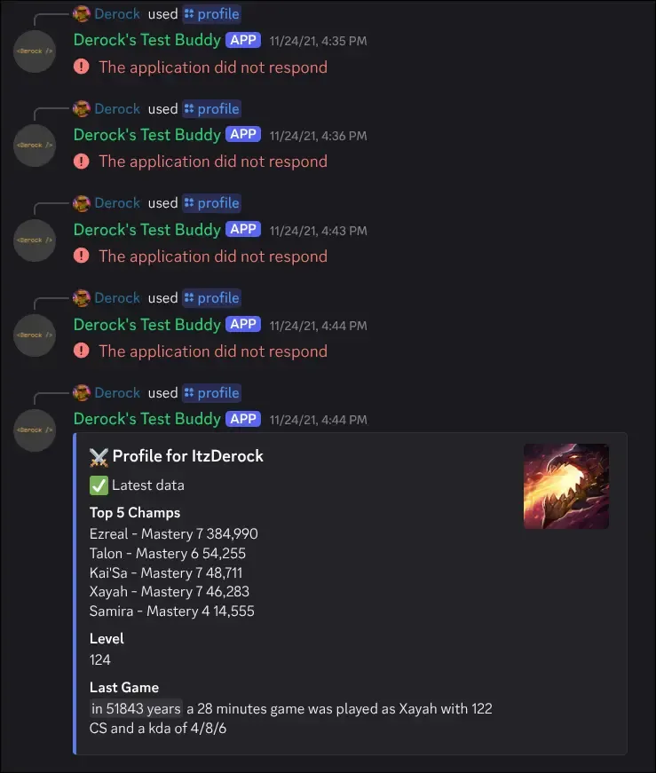 Screenshot from 2021 of PoroScout's /profile command.
