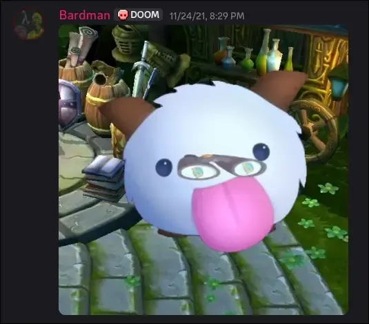 PoroScout's first logo, put together from three elements: League background, binoculars, and a Poro.