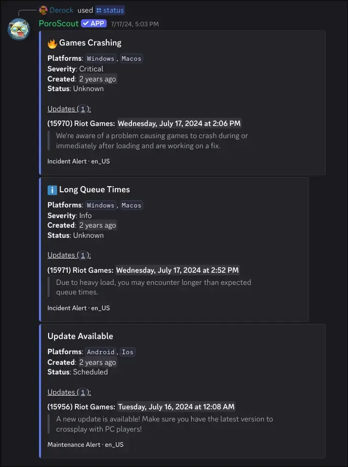 Status command example