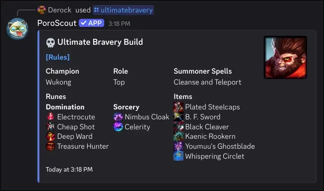 Ultimate Bravery command example
